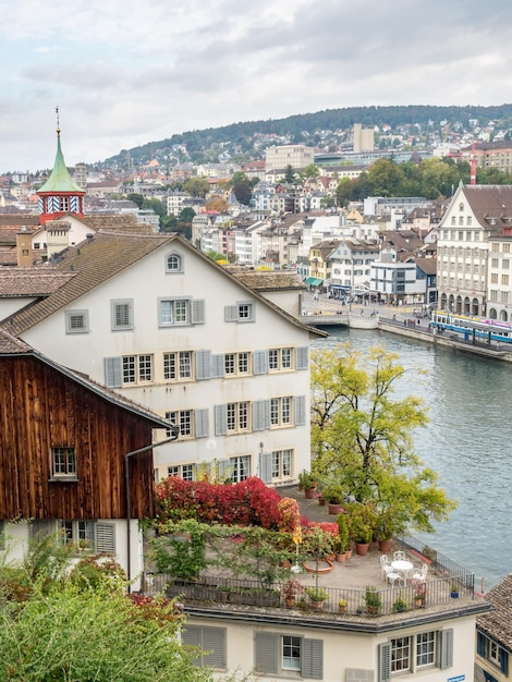 Zurich city view from Lindenhof hill