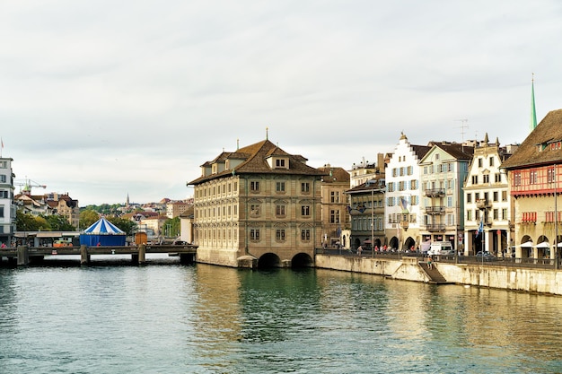 Zurich, Switzerland - September 2, 2016: Town Hall at Limmat River quay in Zurich, Switzerland
