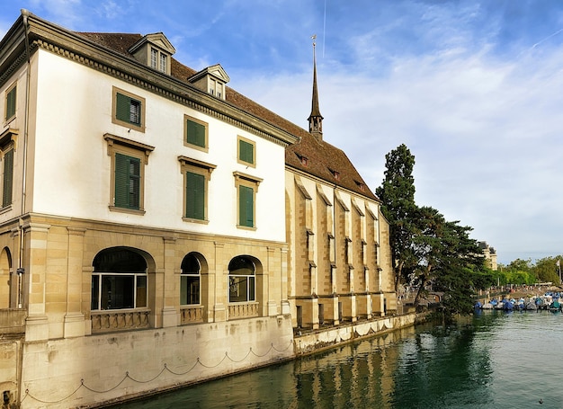 Zurich, Switzerland - September 2, 2016: Wasserkirche in Zurich at Limmatquai, in Switzerland