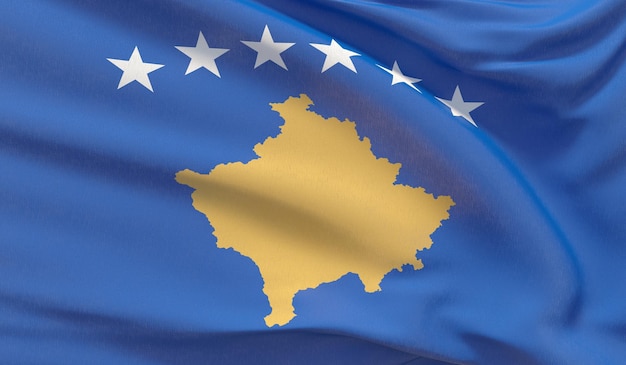 Zwaaiende nationale vlag van Kosovo Zwaaide zeer gedetailleerde close-up 3D render