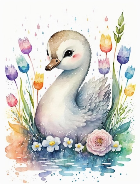 Zwaan aquarel illustratie