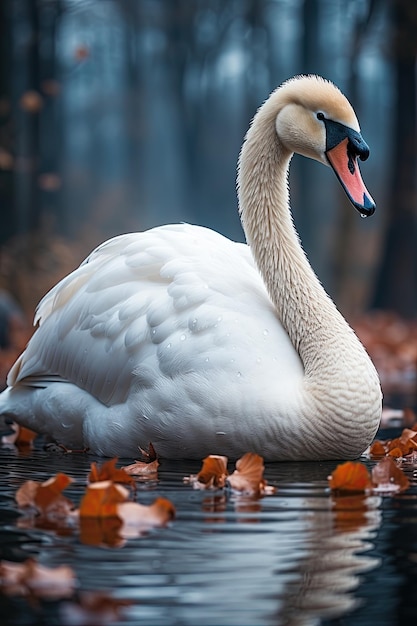 Zwaan in een herfstmeerlandschap