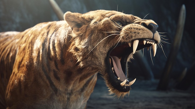 Foto zwaardtand tijger smilodon leefde 42 miljoen jaar geleden generatieve ai