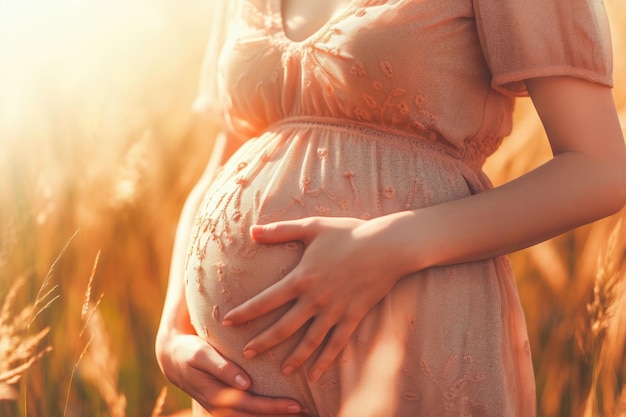 Zwangere vrouw die haar buikclose-up aanraakt