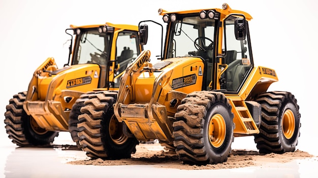 Zware bouwmachines Bulldozers op witte achtergrond