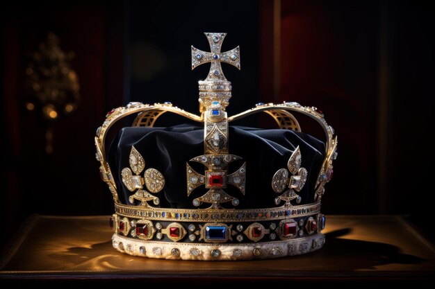 Foto zware gouden britse kroon koningskruis genereer ai