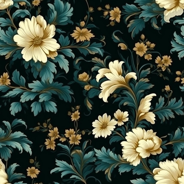 Zwart behang met een bloemenpatroon