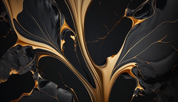Zwart en goud behang met een zwarte marmeren achtergrond
