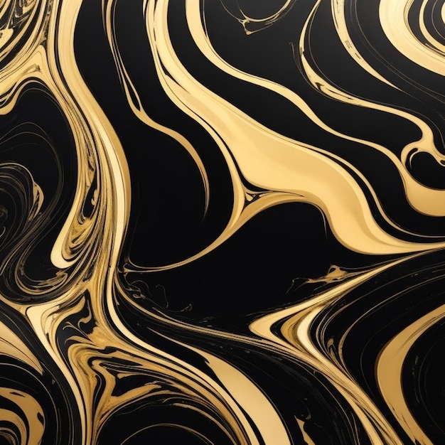 Zwart en goud vloeibare marmeren tegels abstracte achtergrond met gouden lijnen en spatten verf