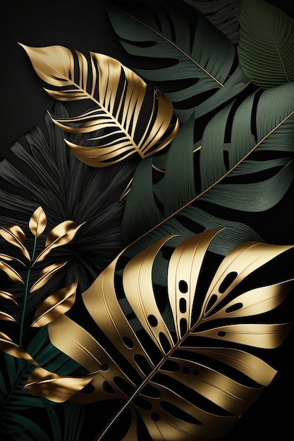 Foto zwart en gouden bladerenpatroon