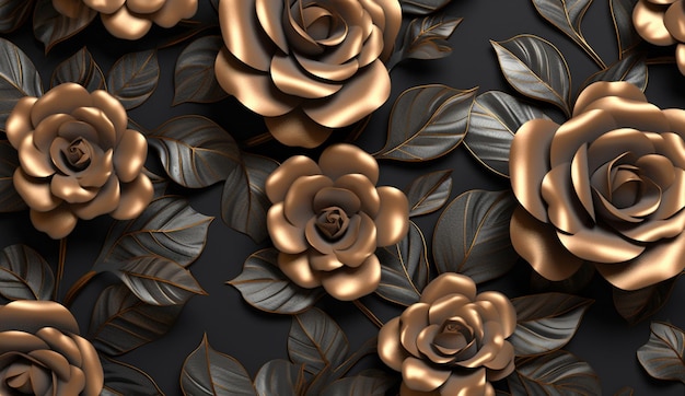 Zwart en gouden schaamteloos botanisch patroon