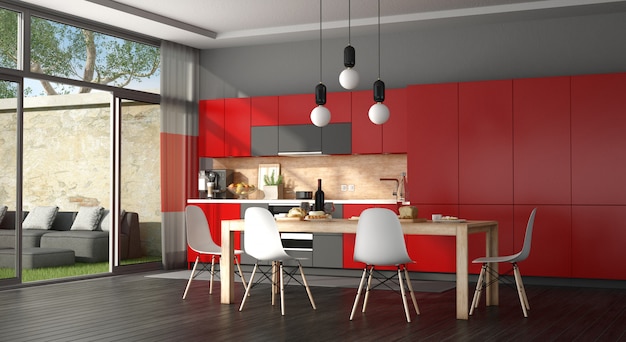 Zwart en rood moderne keuken