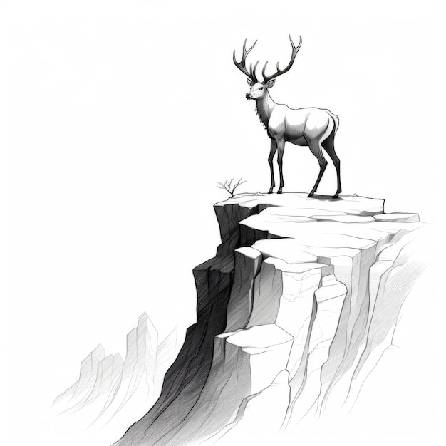 Zwart en wit hert tekenen Highresolution 2d Game Art Concept