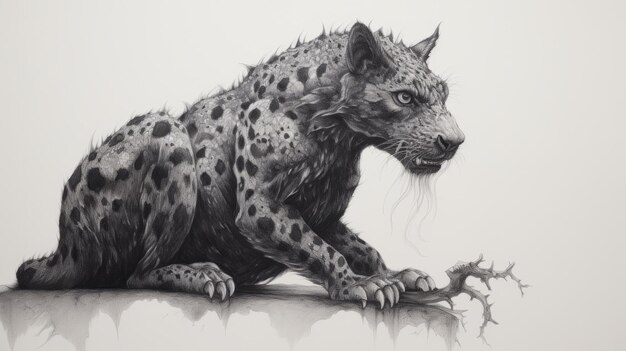 Foto zwart-en-wit pointillisme schets van chimera met grafiet tekening