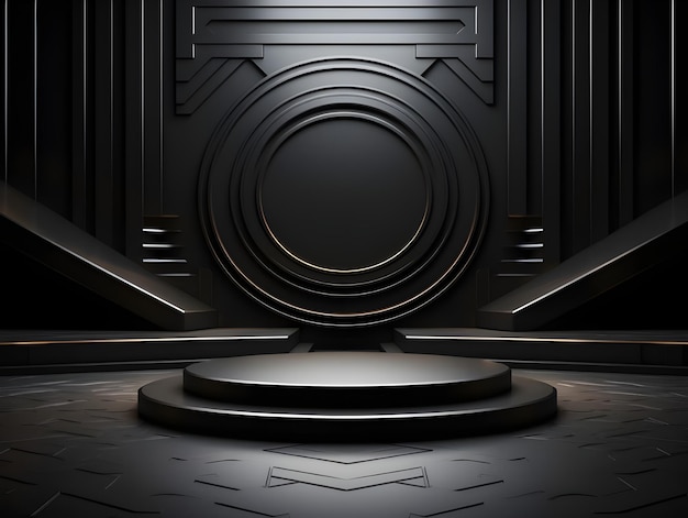 Zwart en zilver gekleurde Premium podium mockup sjabloon voor productpremière display presentatie