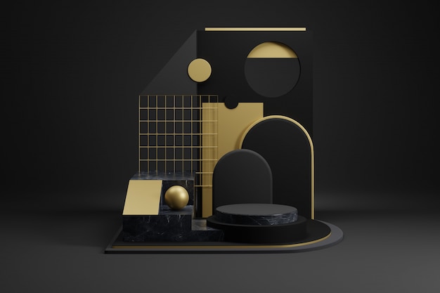 Zwart geometrisch model met gouden decoratie