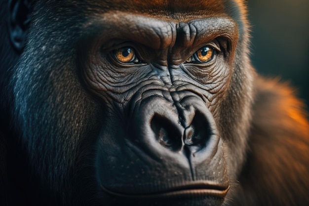 Zwart gorillaportret Illustratie Generatieve AI