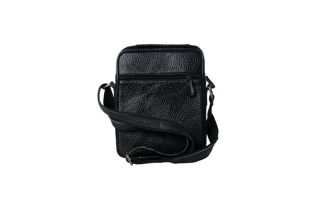 Zwart lederen casual sling bags geïsoleerd op een witte achtergrond.