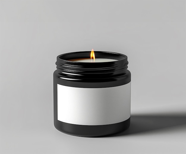 Zwart mat aroma organische kaarsenpot ceremisch mockup met blanco label voor branding van minimale designverpakkingen