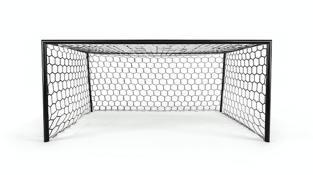 Foto zwart metaal voetbaldoel geïsoleerd op witte achtergrond professionele voetbalpoort 3d rendering