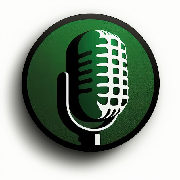 Zwart microfoonpictogram in groene cirkel, podcast-logo, witte achtergrond. Generatieve AI