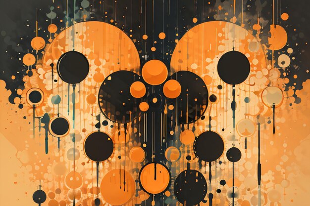 Foto zwart oranje thema ronde bubbels druppelende aquarel inkt ontwerp achtergrond behang illustratie