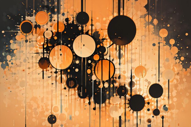 Zwart oranje thema ronde bubble druipende aquarel inkt ontwerp achtergrond wallpaper illustratie