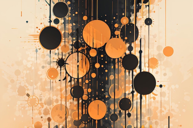 Zwart oranje thema ronde bubble druipende aquarel inkt ontwerp achtergrond wallpaper illustratie