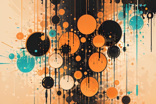 Foto zwart oranje thema ronde bubble druipende aquarel inkt ontwerp achtergrond wallpaper illustratie