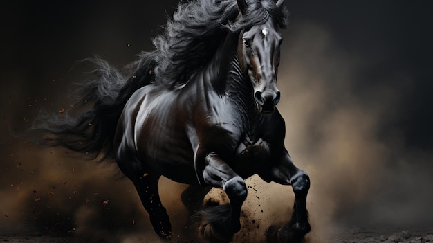zwart paardportret op een zwarte achtergrond met een mooie hemel