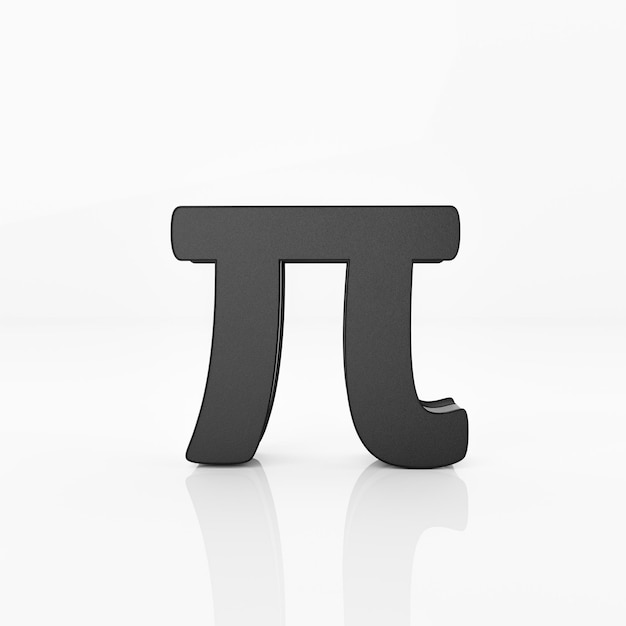 Zwart pi-symbool op wit glanzend reflecteren achtergrond pi-dag en wiskundeconcept 3d-illustratieweergave