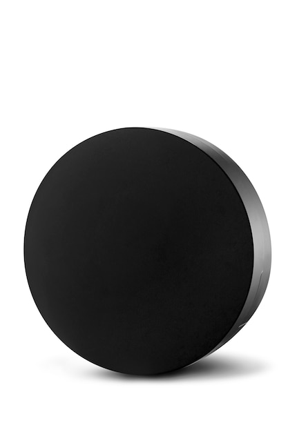 Foto zwart plastic poeder case voor gezicht cosmetische make-up poeder isoleren op witte achtergrond