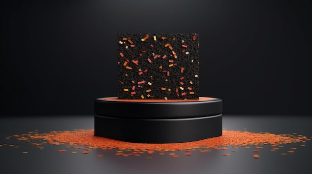 Zwart podium met confetti voor het product