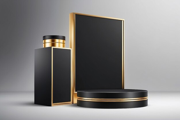 Zwart podium met elegante gouden lijnen op de achterkant voor productpresentatie Vectorillustratie voor de weergave van cosmetische producten