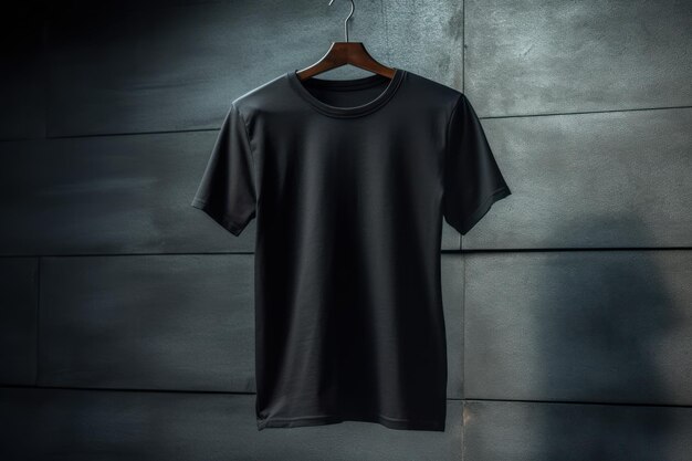 Zwart t-shirt dat aan een hanger hangt