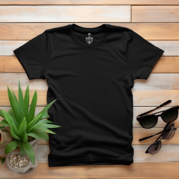 Zwart t-shirt mockup bovenaanzicht