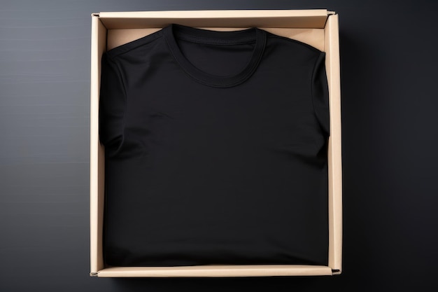 Foto zwart t-shirt mockup t-shirt netjes opgevouwen in een doos