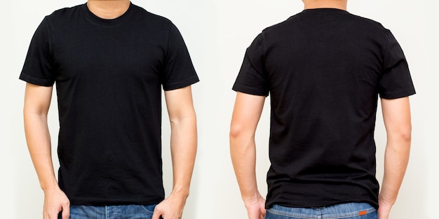 Zwart T-shirt voor en achter, Mock-up sjabloon voor ontwerpprint