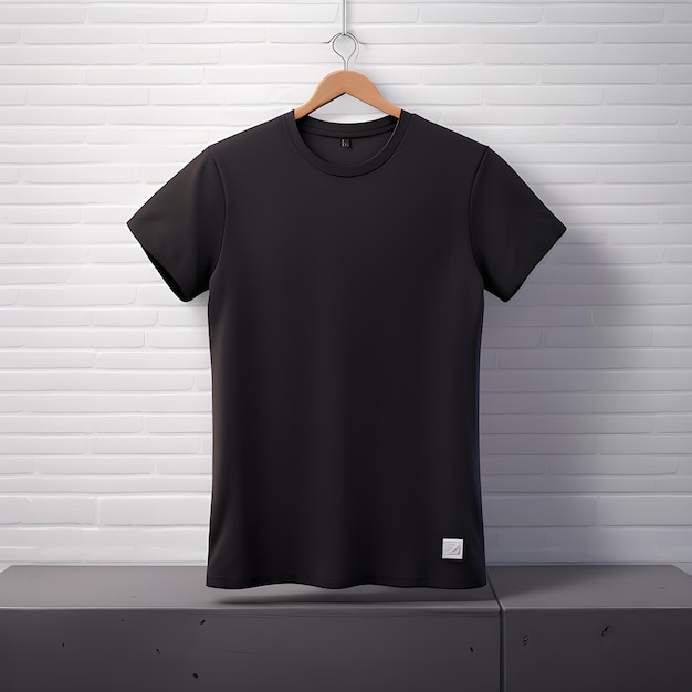 Zwart T-shirtmodel met baksteenachtergrond Ai Generatief