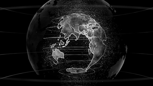 Zwart-wit 3D-weergave van aarde technologie business en communicatie achtergrond earth globe