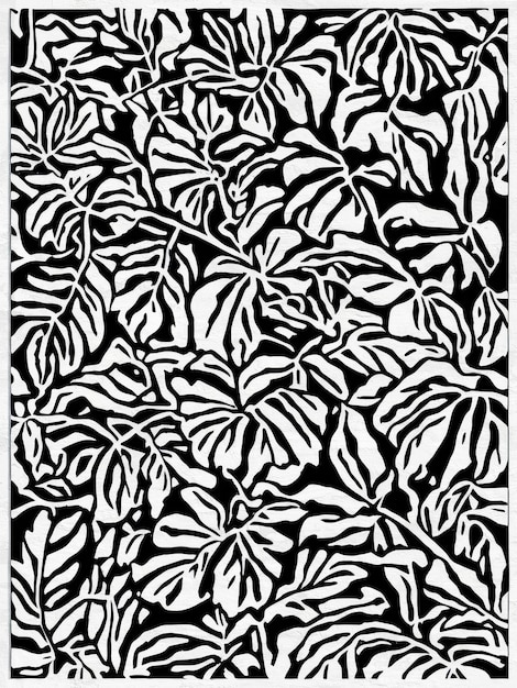 Zwart-wit botanisch patroon Unieke bloemvormen Kunstdruk