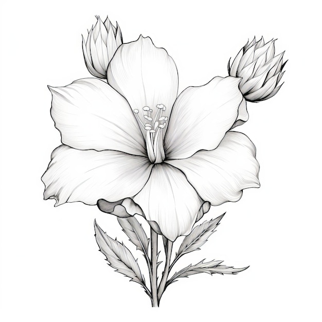 Zwart-wit Botanische Hibiscus Bloem Illustratie