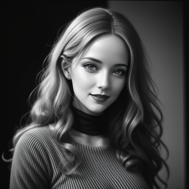 Zwart-wit foto van mooi meisje illustratie