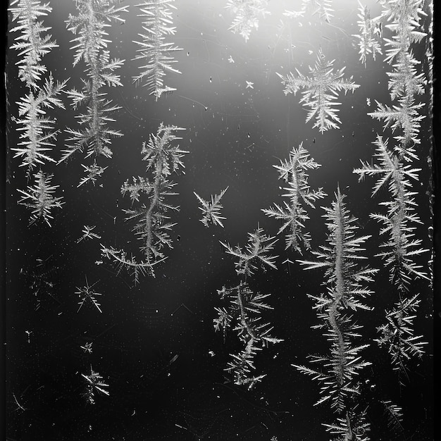 Zwart-wit foto van vorst op een raam