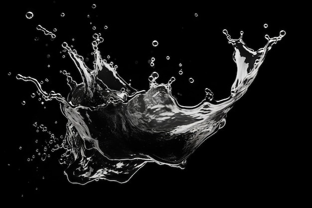 Zwart-wit foto van water spetterend op zwarte achtergrond Generatieve AI
