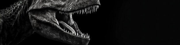 Zwart-wit fotorealistisch studioportret van een Tyrannosaurus Rex op zwarte achtergrond Generatieve AI