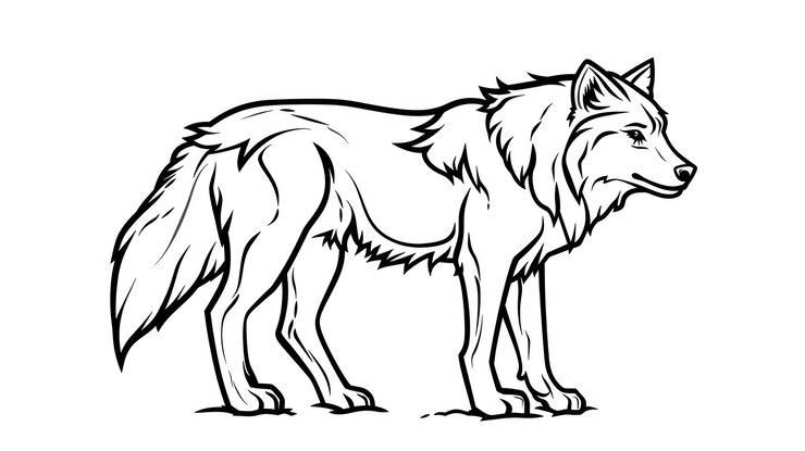 Foto zwart-wit illustratie van een wolf die op alle vier staat
