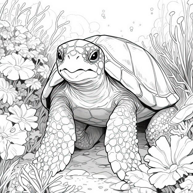 Zwart-wit illustratie voor het kleuren van dieren schildpad Selectieve zachte focus