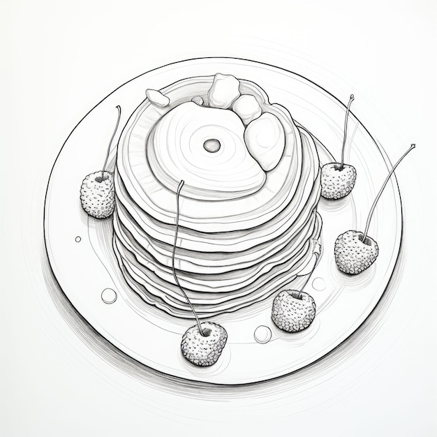 Zwart-wit kleurplaat van een pannenkoek