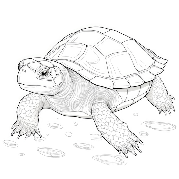 Zwart-wit kleurplaat van een weekschildpad